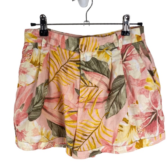 Joie 100% Linen Shorts Tropical Palm Print Women’s Size 00 Floral Pockets - Picture 7 of 7